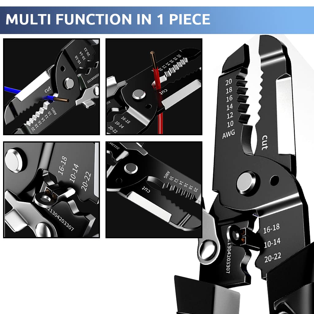 Serplex Wire Cutter Wire Stripper Cutting Plier 9 IN 1 Crimping Tool for 20-10 AWG Electrical Wire Cables, Wire Cutter Tool Electric Cable Stripping Tool with Safety Lock, Wire Stripper and Cutter Serplex Wire Cutter Wire Stripper Cutting Plier 9 IN 1 Crimping Tool for 20-10 AWG Electrical Wire Cables, Wire Cutter Tool Electric Cable Stripping Tool with Safety Lock, Wire Stripper and Cutter